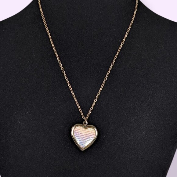 (2/$20) Colourful Iridescent Heart Locket Necklace - Picture 1 of 6